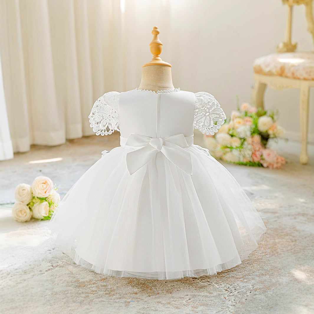 White Lace Princess Puff Dress for Baby Girls – Ball Gown, Tea Length, Special Occasions