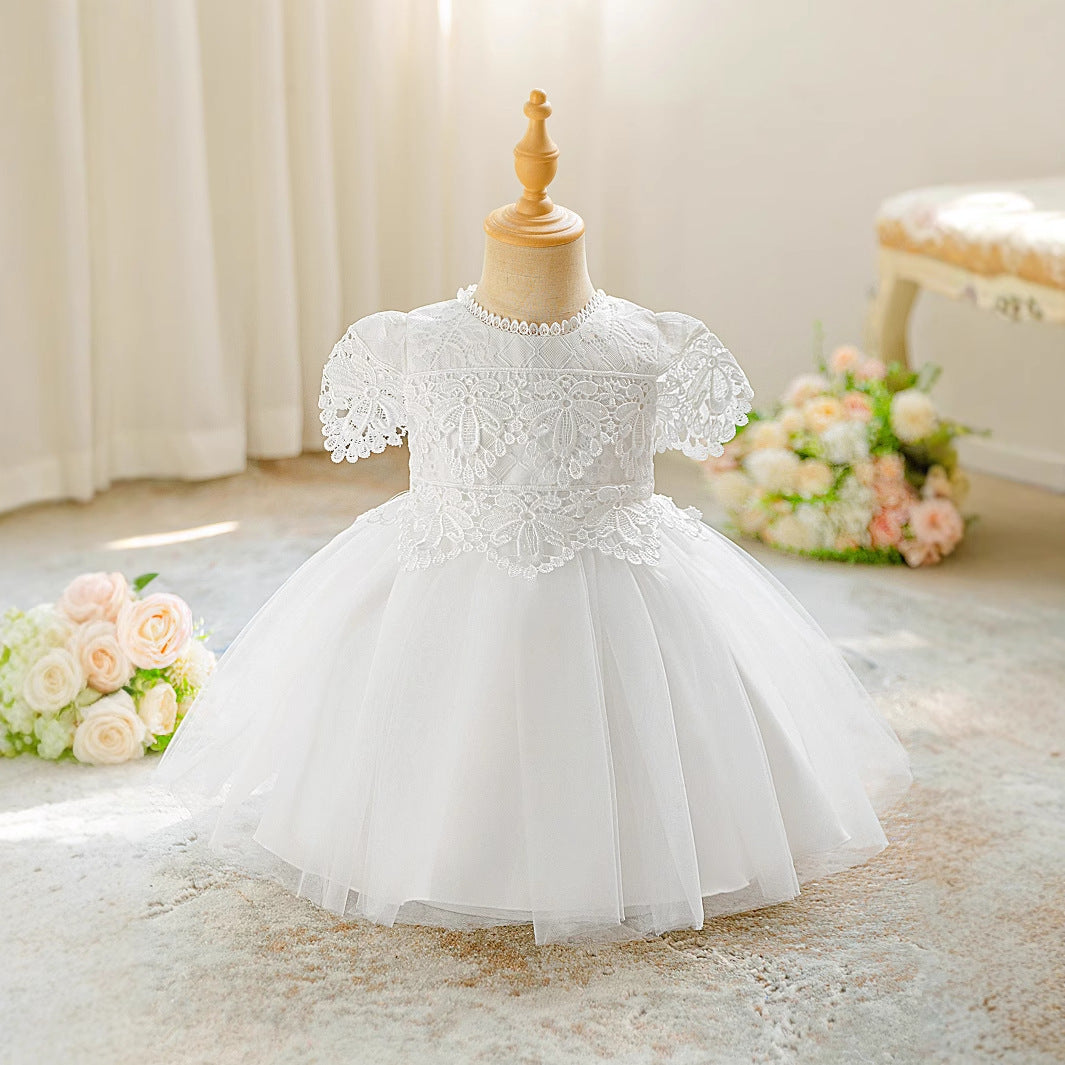 White Lace Princess Puff Dress for Baby Girls – Ball Gown, Tea Length, Special Occasions