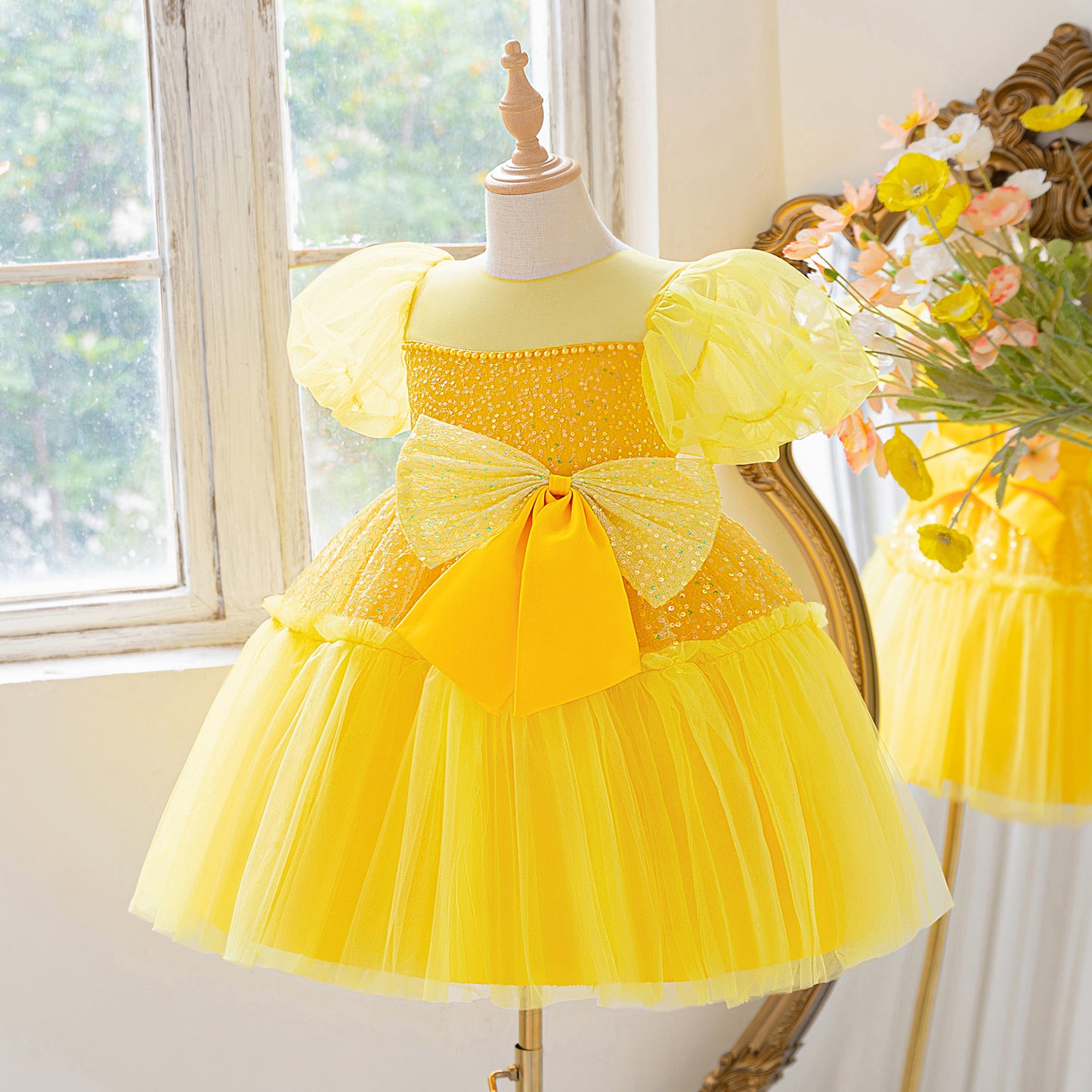 Girls Puffy Tulle Ball Gown – Sequin Fairy Princess Dress for Weddings & Parties