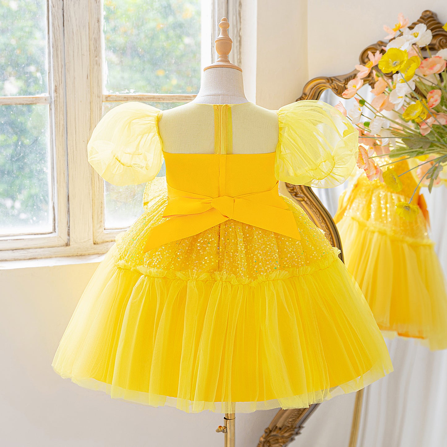 Girls Puffy Tulle Ball Gown – Sequin Fairy Princess Dress for Weddings & Parties