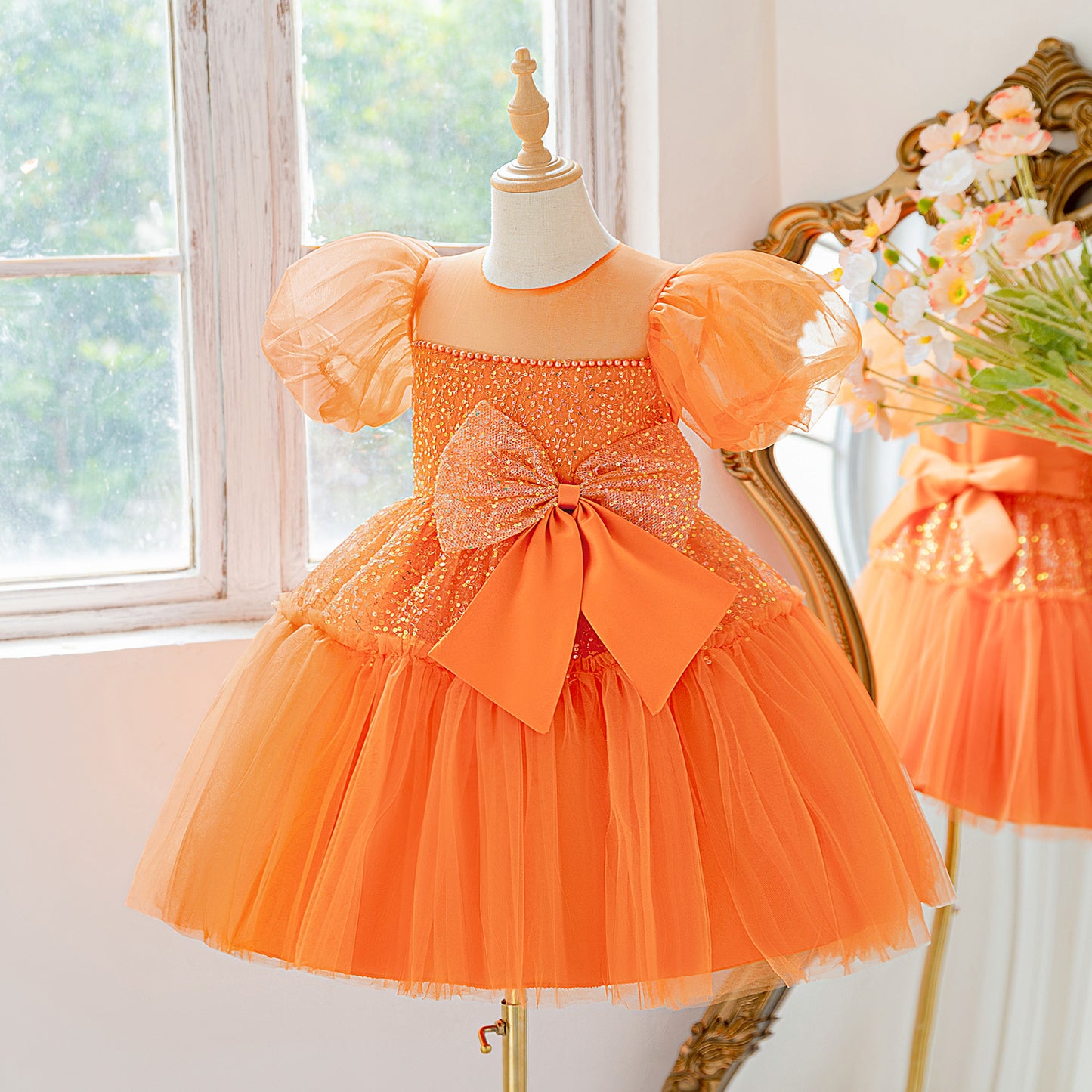 Girls Puffy Tulle Ball Gown – Sequin Fairy Princess Dress for Weddings & Parties