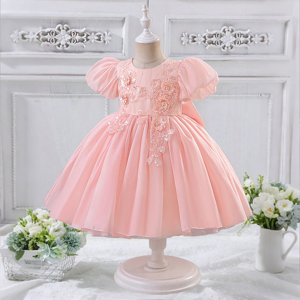Light Pink Princess Ball Gown Dress for Girls | Puffy Mesh Flower Girl & Party Dress, Age 3-10