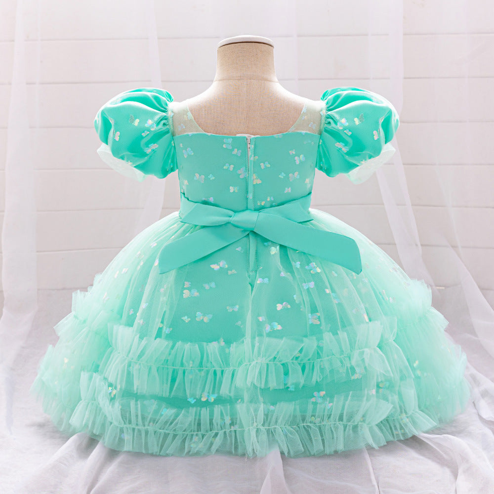 Princess Tulle Ball Gown Baby Dress with Sequins | Puffy Sleeve Formal Party Dress