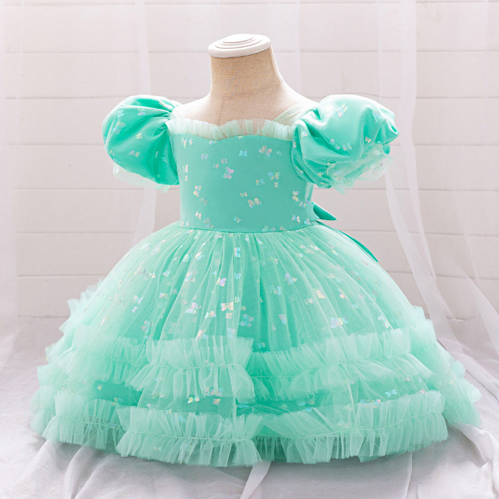 Princess Tulle Ball Gown Baby Dress with Sequins | Puffy Sleeve Formal Party Dress