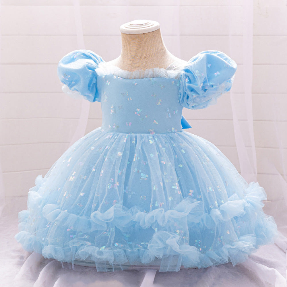 Princess Tulle Ball Gown Baby Dress with Sequins | Puffy Sleeve Formal Party Dress