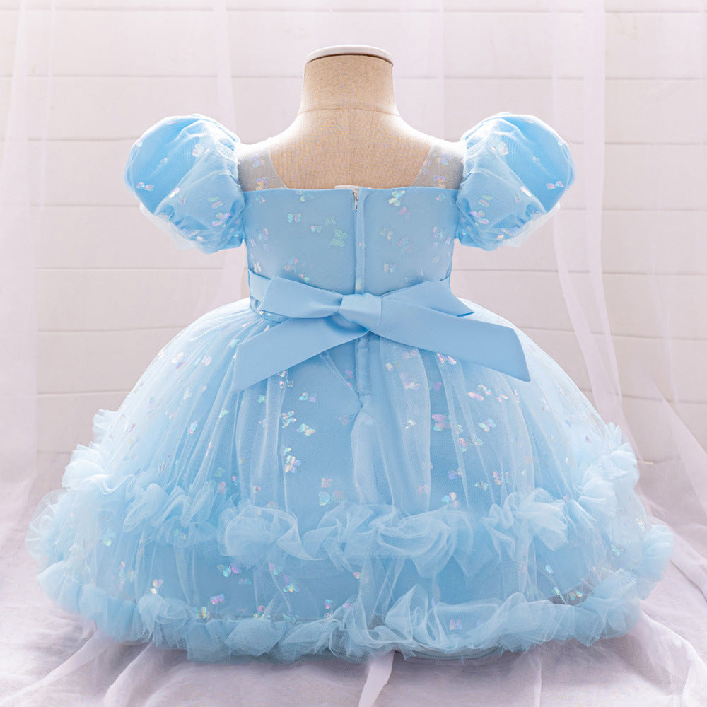 Princess Tulle Ball Gown Baby Dress with Sequins | Puffy Sleeve Formal Party Dress
