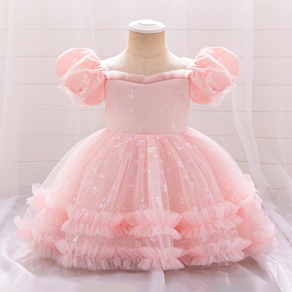 Princess Tulle Ball Gown Baby Dress with Sequins | Puffy Sleeve Formal Party Dress