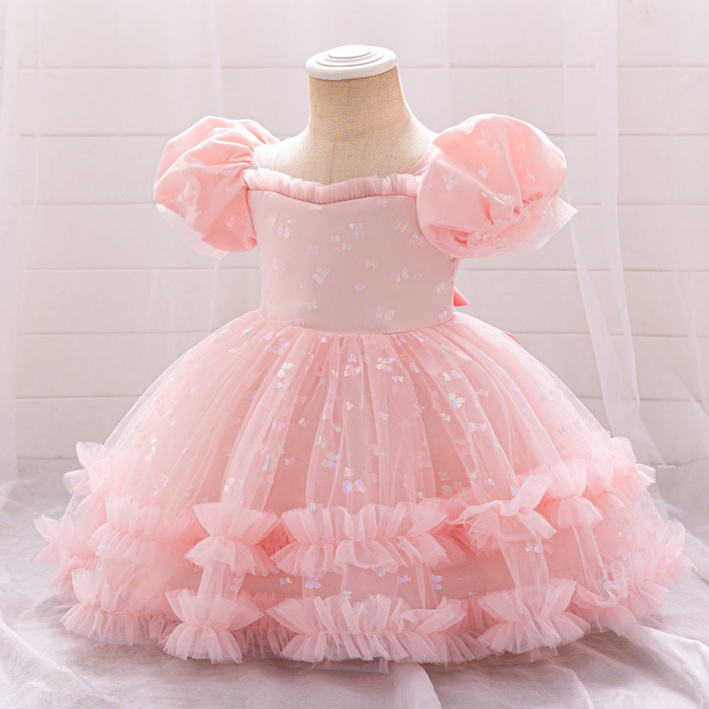 Princess Tulle Ball Gown Baby Dress with Sequins | Puffy Sleeve Formal Party Dress