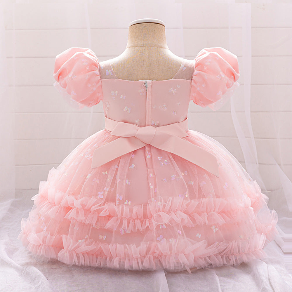 Princess Tulle Ball Gown Baby Dress with Sequins | Puffy Sleeve Formal Party Dress