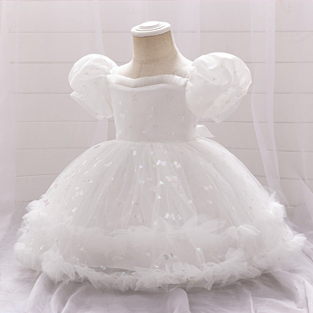 Princess Tulle Ball Gown Baby Dress with Sequins | Puffy Sleeve Formal Party Dress
