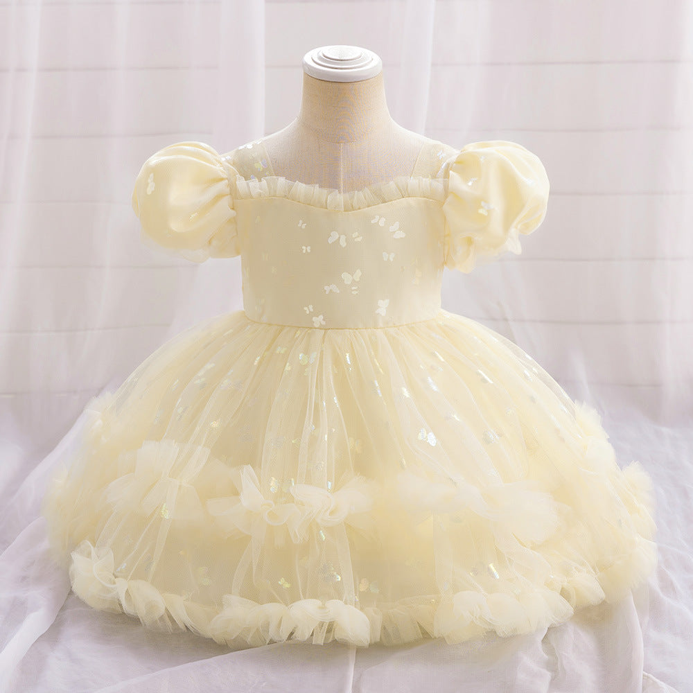 Princess Tulle Ball Gown Baby Dress with Sequins | Puffy Sleeve Formal Party Dress