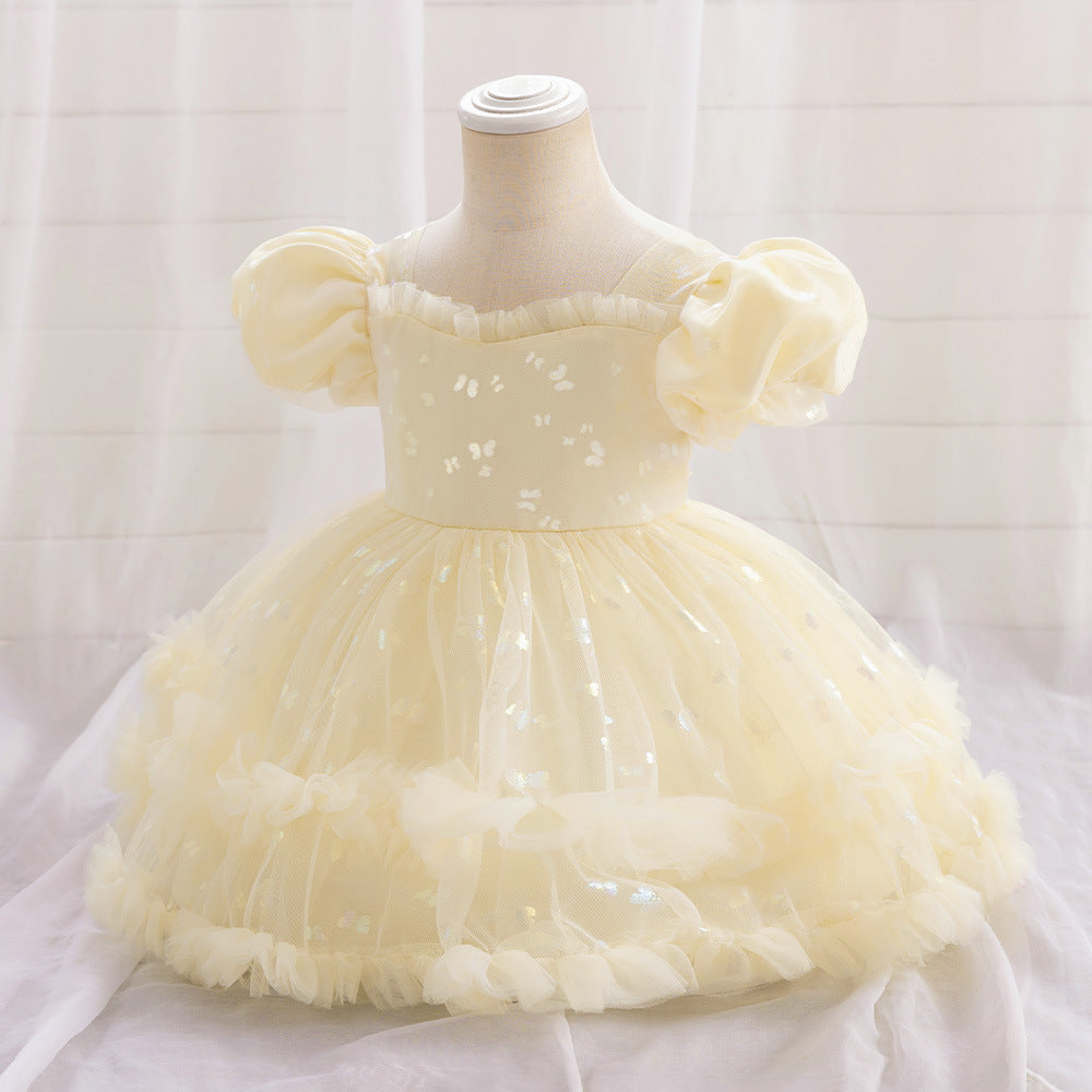Princess Tulle Ball Gown Baby Dress with Sequins | Puffy Sleeve Formal Party Dress