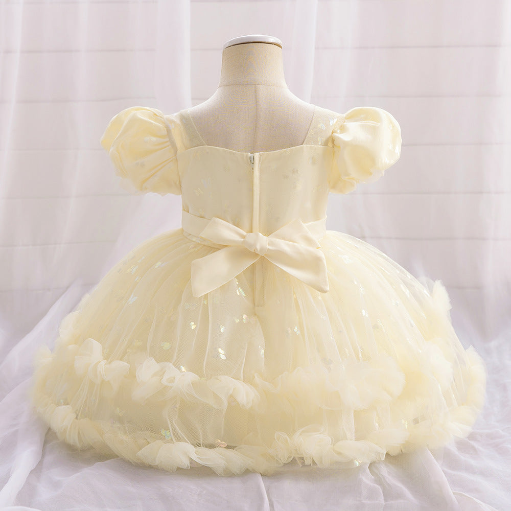 Princess Tulle Ball Gown Baby Dress with Sequins | Puffy Sleeve Formal Party Dress
