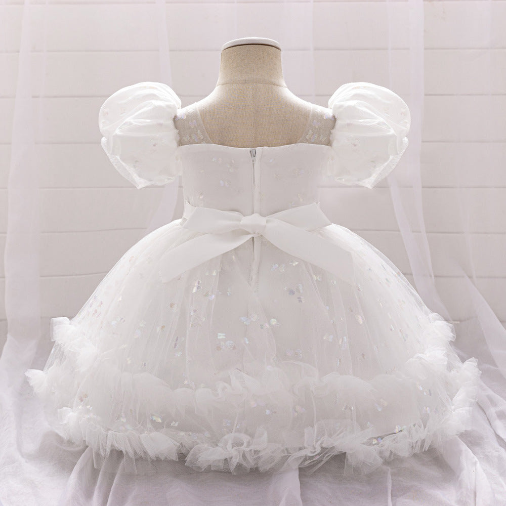 Princess Tulle Ball Gown Baby Dress with Sequins | Puffy Sleeve Formal Party Dress
