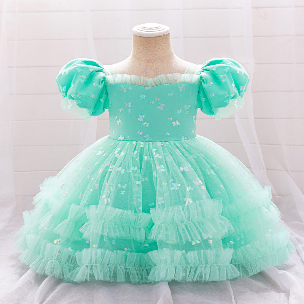 Princess Tulle Ball Gown Baby Dress with Sequins | Puffy Sleeve Formal Party Dress