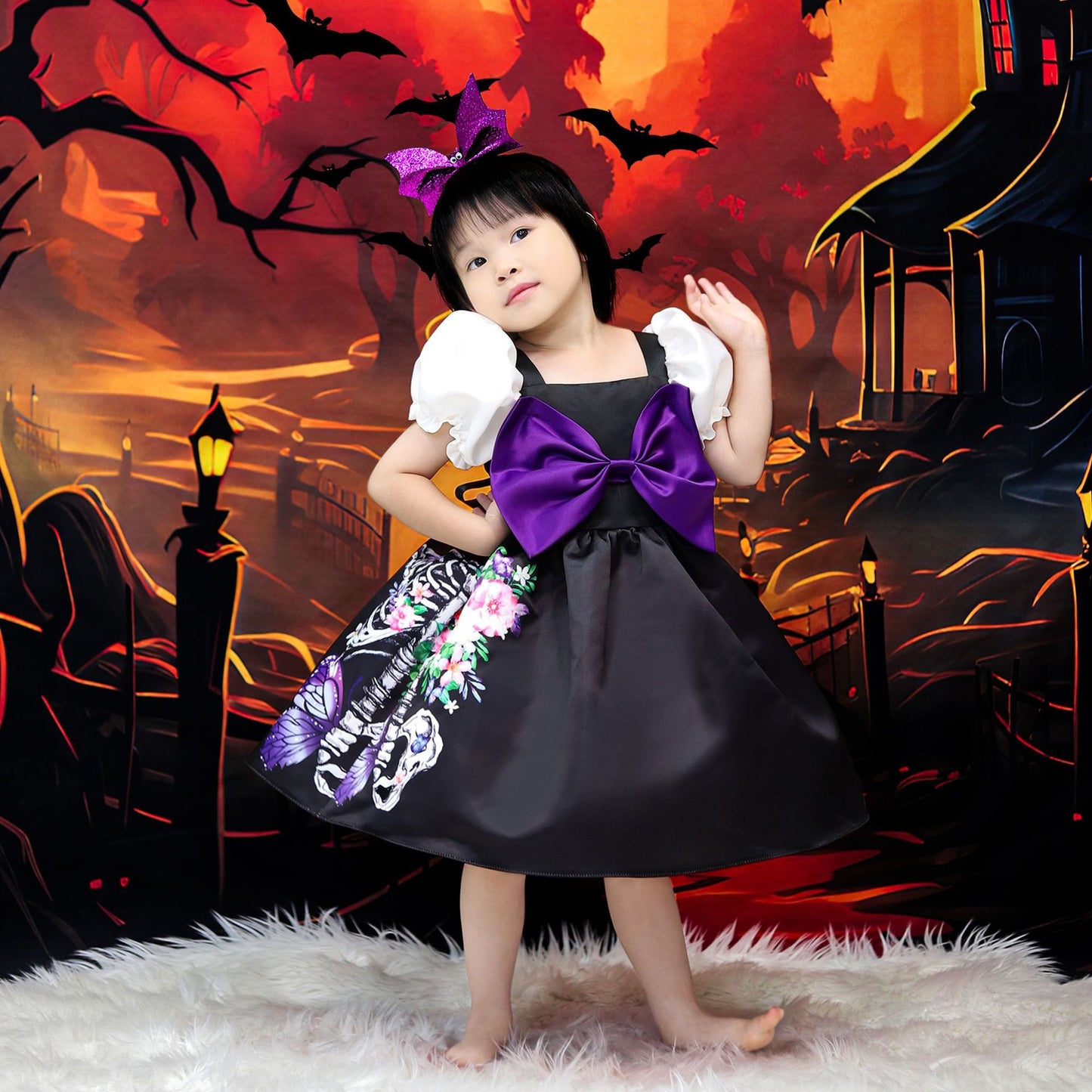 Kids Halloween Cartoon Bow Ball Gown Costume | Puffy Princess Dress