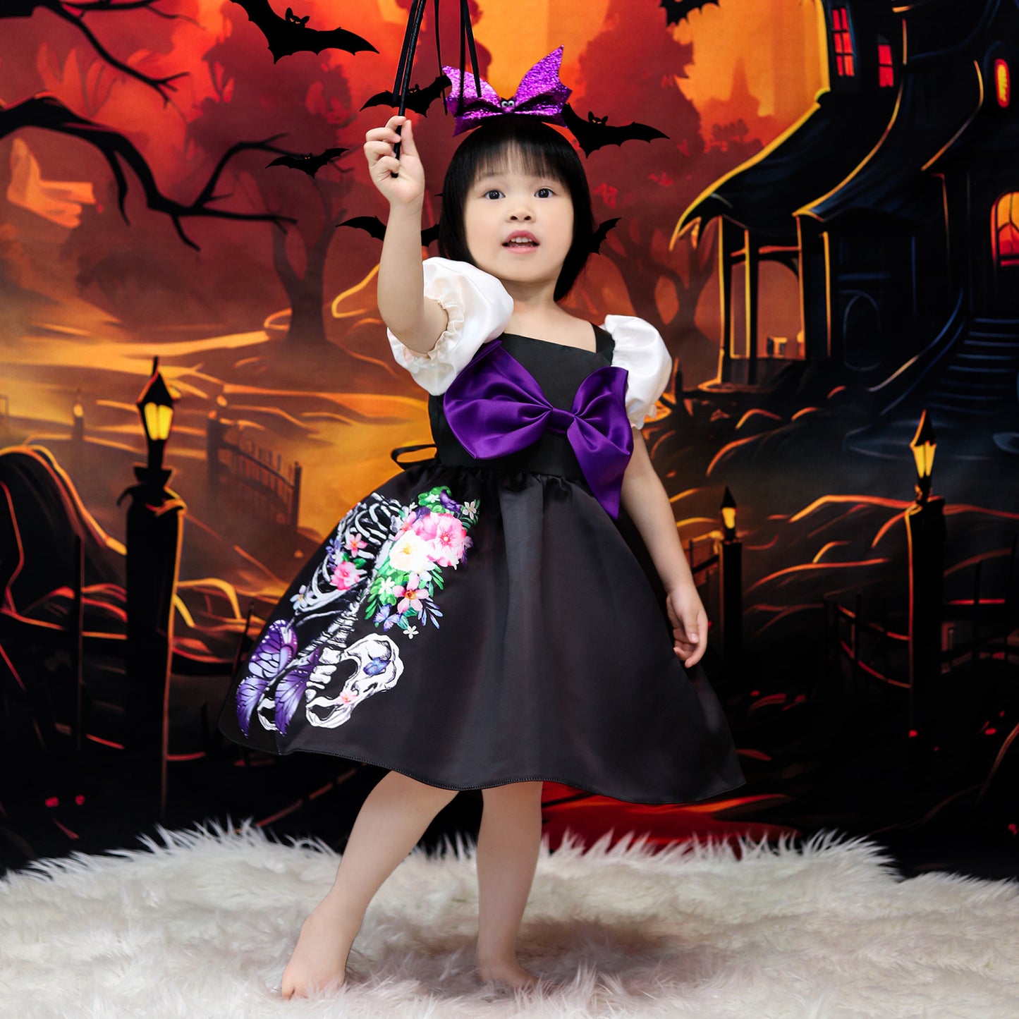 Kids Halloween Cartoon Bow Ball Gown Costume | Puffy Princess Dress