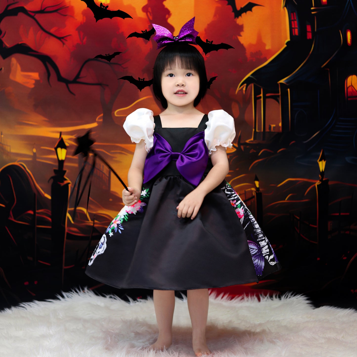 Kids Halloween Cartoon Bow Ball Gown Costume | Puffy Princess Dress