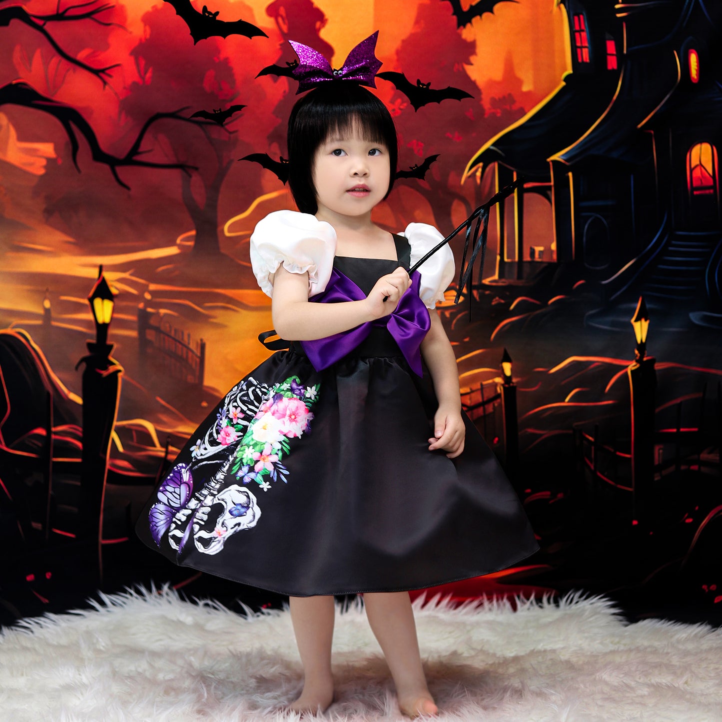 Kids Halloween Cartoon Bow Ball Gown Costume | Puffy Princess Dress