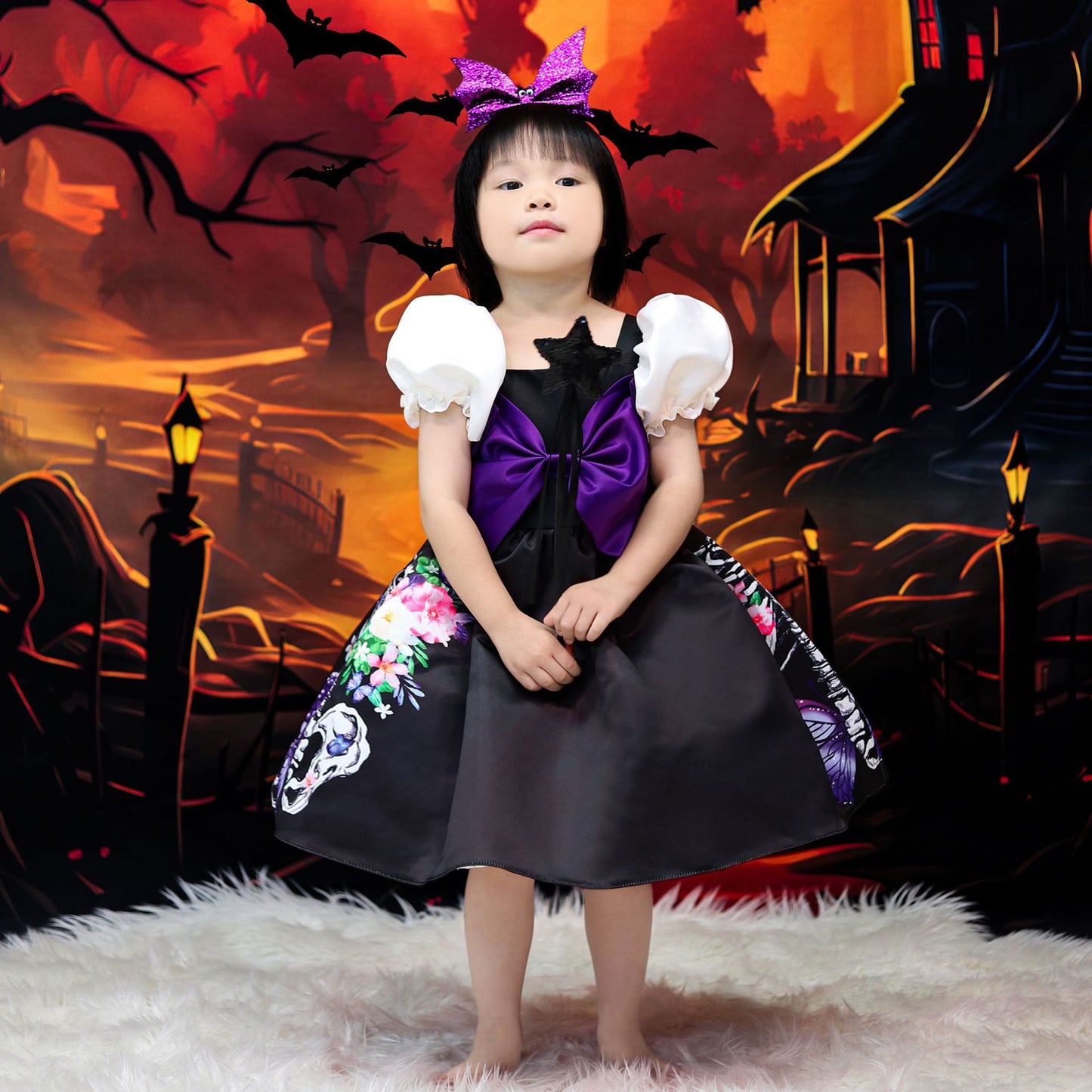 Kids Halloween Cartoon Bow Ball Gown Costume | Puffy Princess Dress