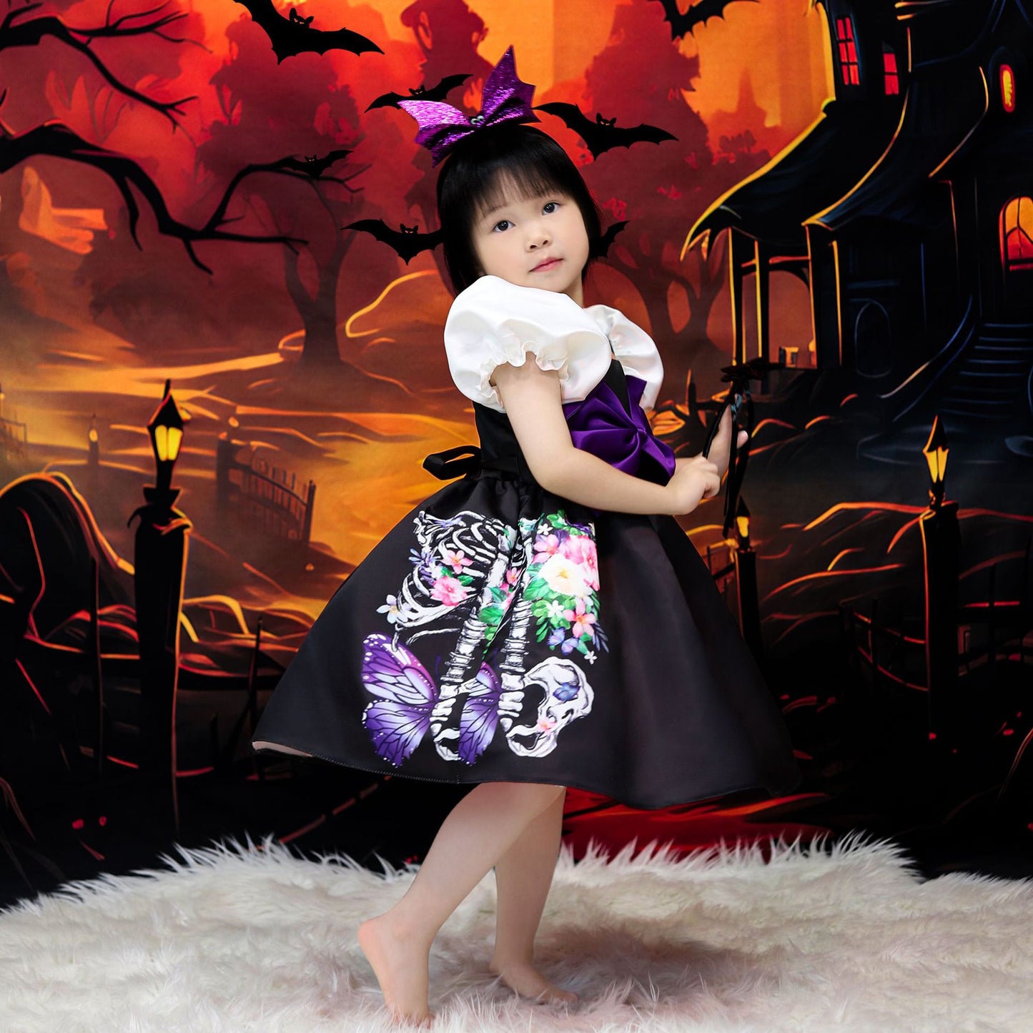 Kids Halloween Cartoon Bow Ball Gown Costume | Puffy Princess Dress