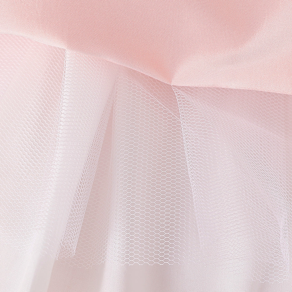 Girls Light Pink A-Line Princess Dress with Beads & Sequins | Tea Length Party & Flower Girl Gown
