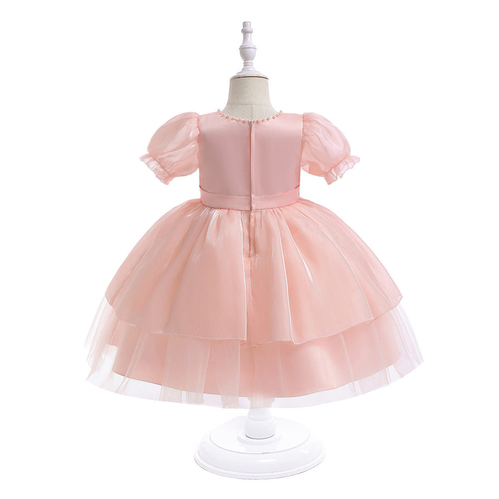 Girls Light Pink A-Line Princess Dress with Beads & Sequins | Tea Length Party & Flower Girl Gown