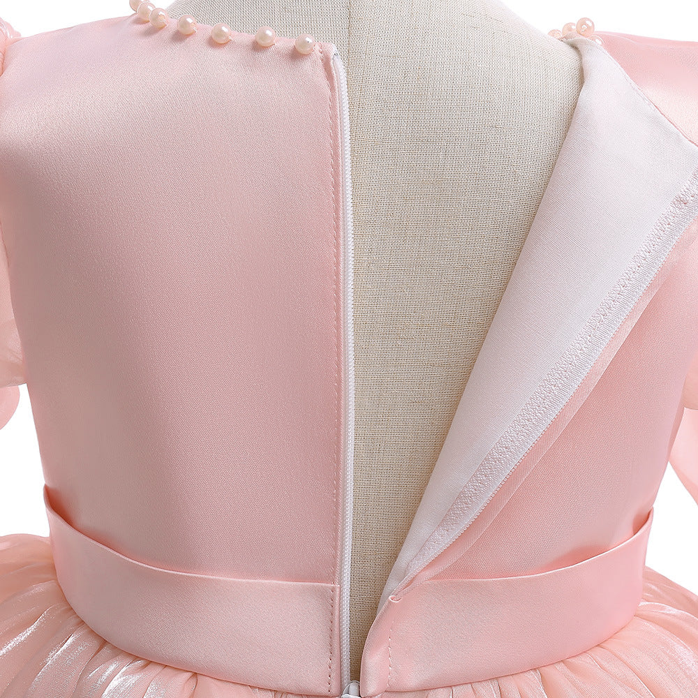 Girls Light Pink A-Line Princess Dress with Beads & Sequins | Tea Length Party & Flower Girl Gown