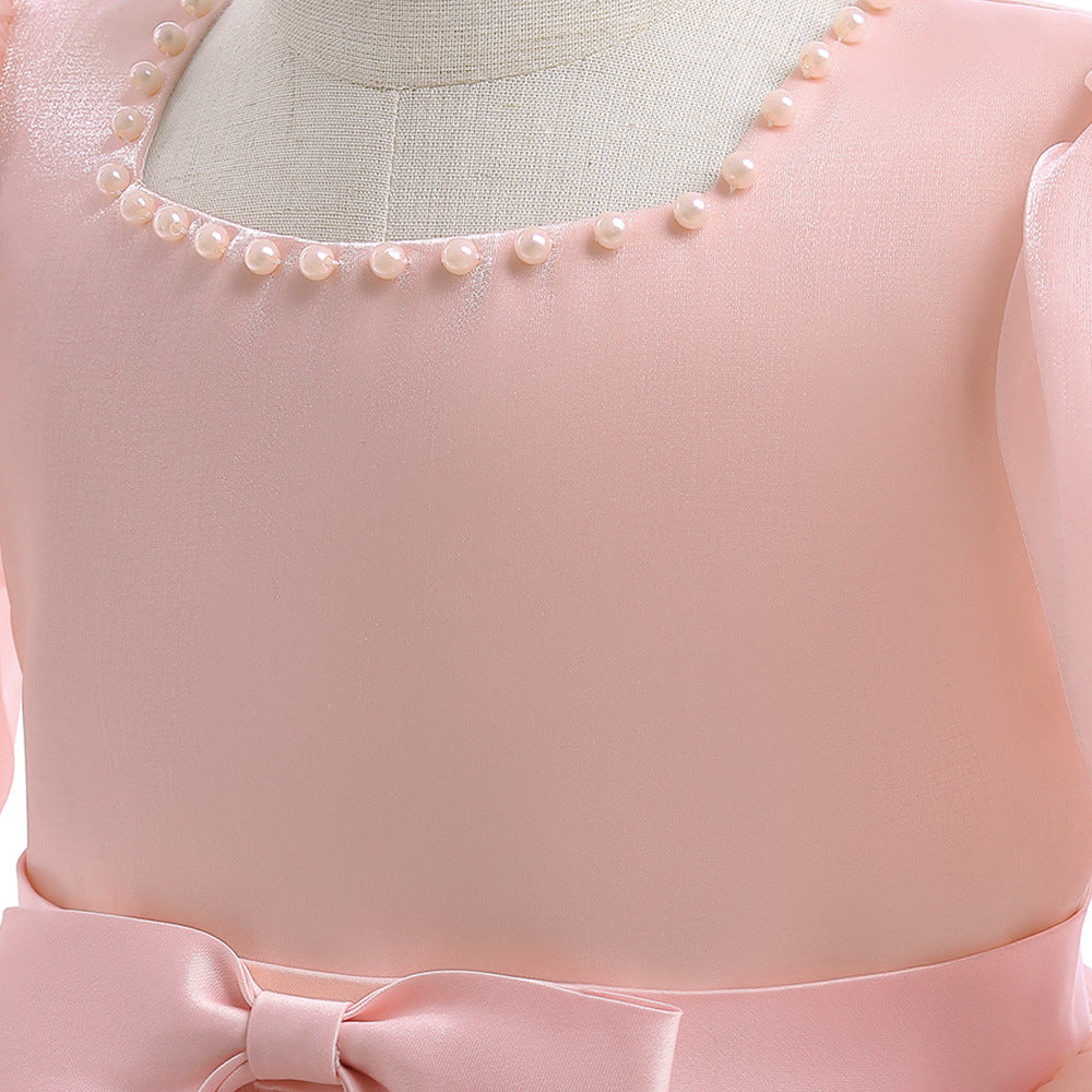 Girls Light Pink A-Line Princess Dress with Beads & Sequins | Tea Length Party & Flower Girl Gown