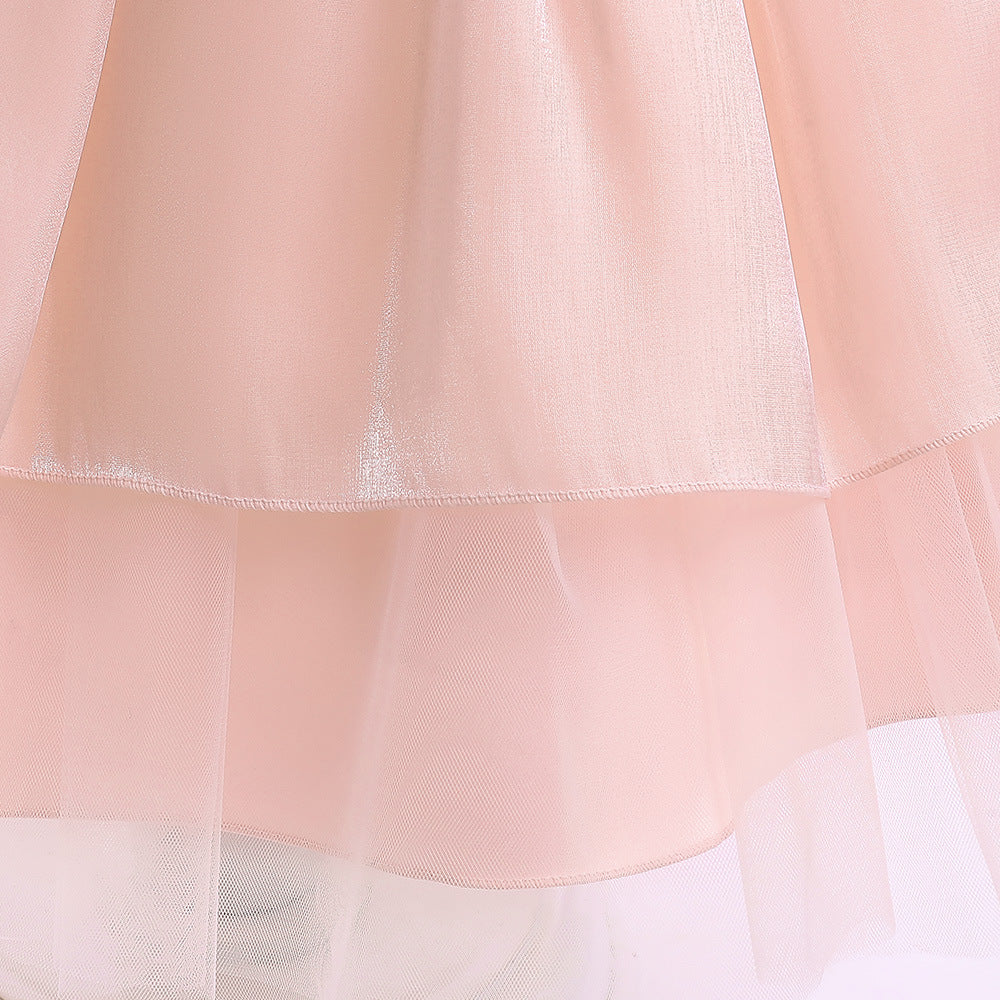 Girls Light Pink A-Line Princess Dress with Beads & Sequins | Tea Length Party & Flower Girl Gown