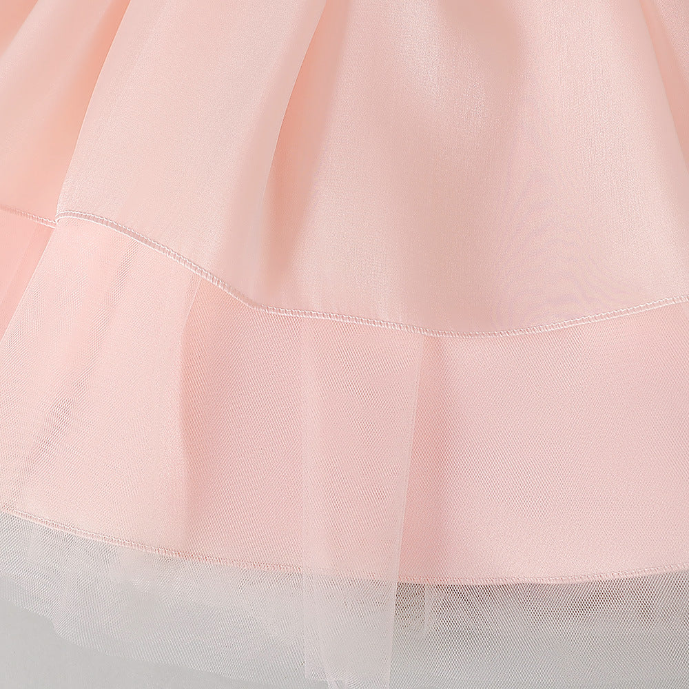 Girls Light Pink A-Line Princess Dress with Beads & Sequins | Tea Length Party & Flower Girl Gown
