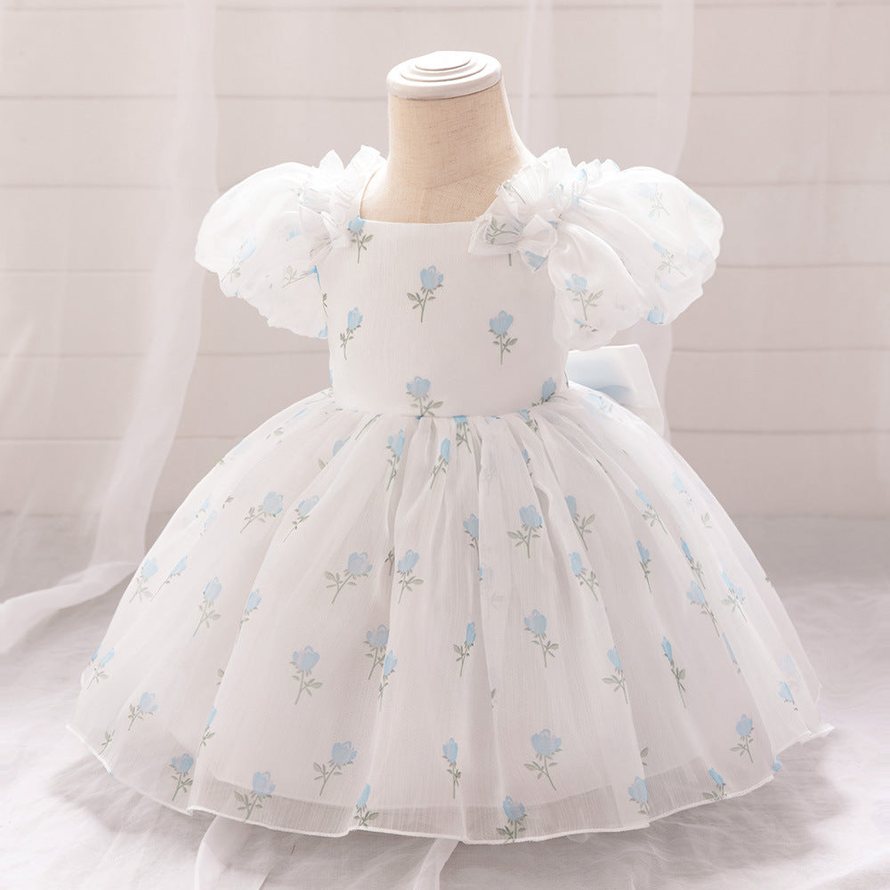 Princess Fairy Toddler Tulle Dress with Bow & Floral Print – A-Line Party & Flower Girl Gown