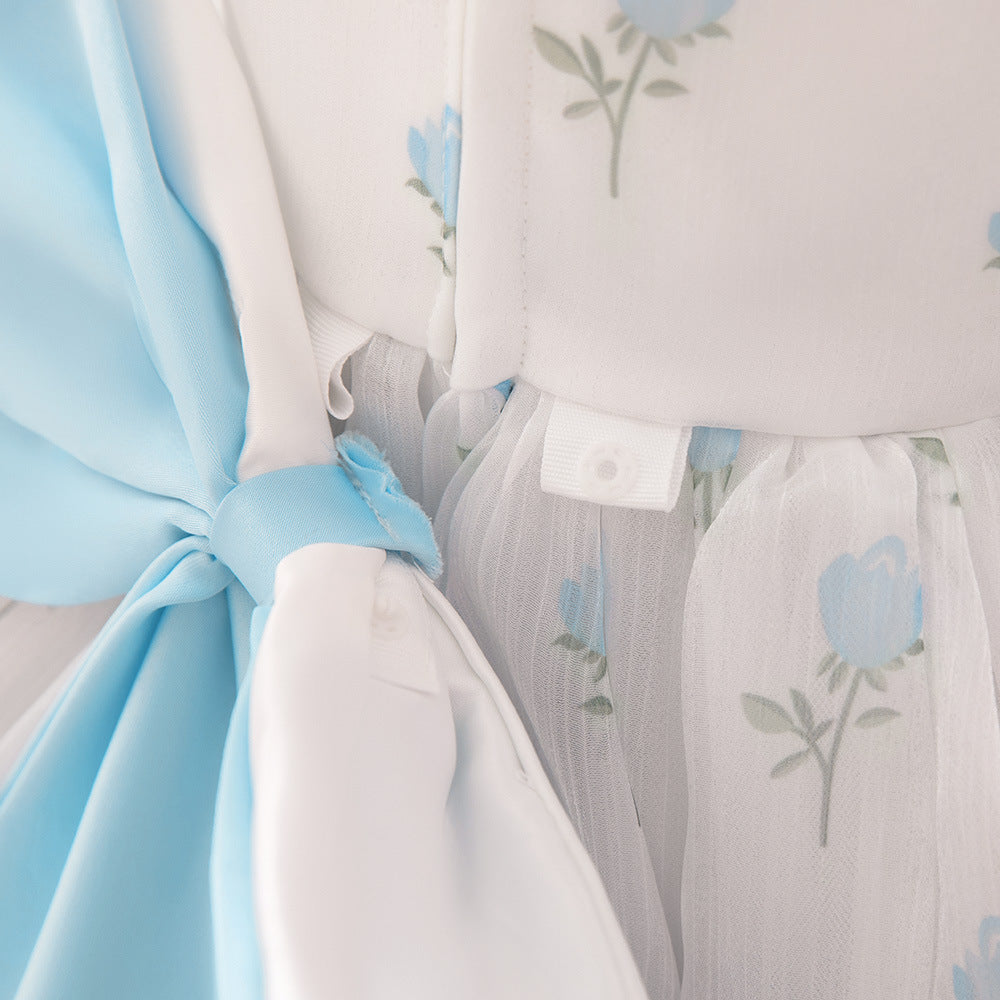 Princess Fairy Toddler Tulle Dress with Bow & Floral Print – A-Line Party & Flower Girl Gown