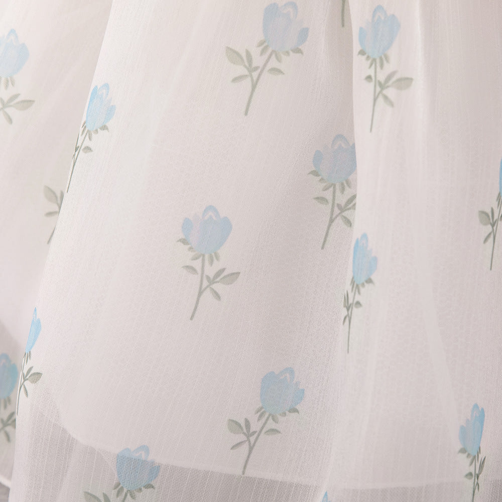 Princess Fairy Toddler Tulle Dress with Bow & Floral Print – A-Line Party & Flower Girl Gown
