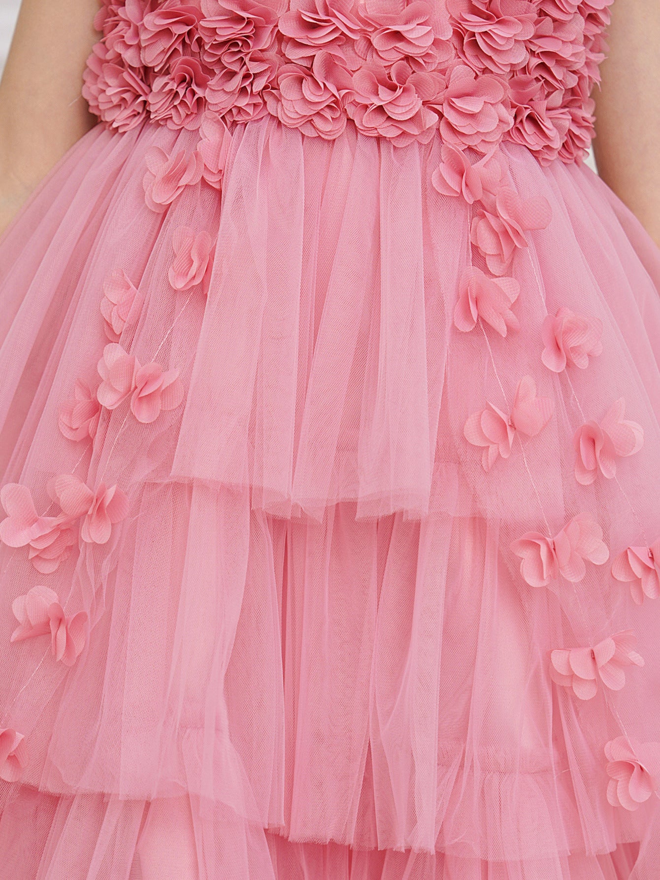 Princess & Fairy High-Low Tulle Dress with Floral Embroidery for Girls Aged 5-13