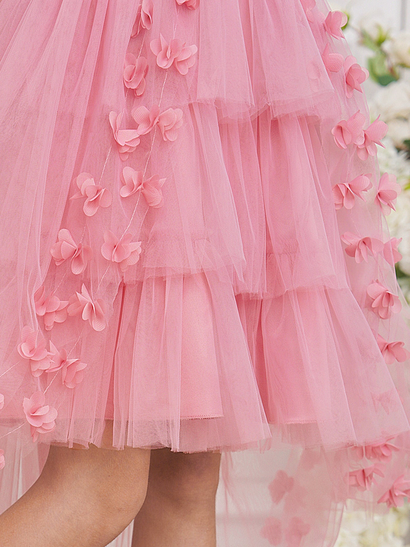 Princess & Fairy High-Low Tulle Dress with Floral Embroidery for Girls Aged 5-13