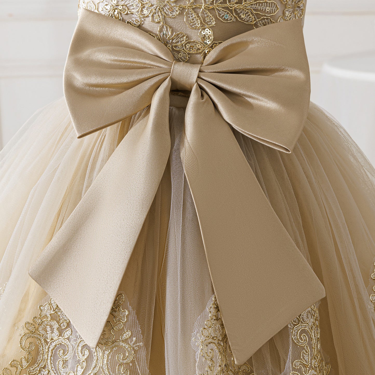 Frocklet Champagne Princess High-Low Ball Gown Dress for Girls | Puffy Tulle & Lace Party Dress 6