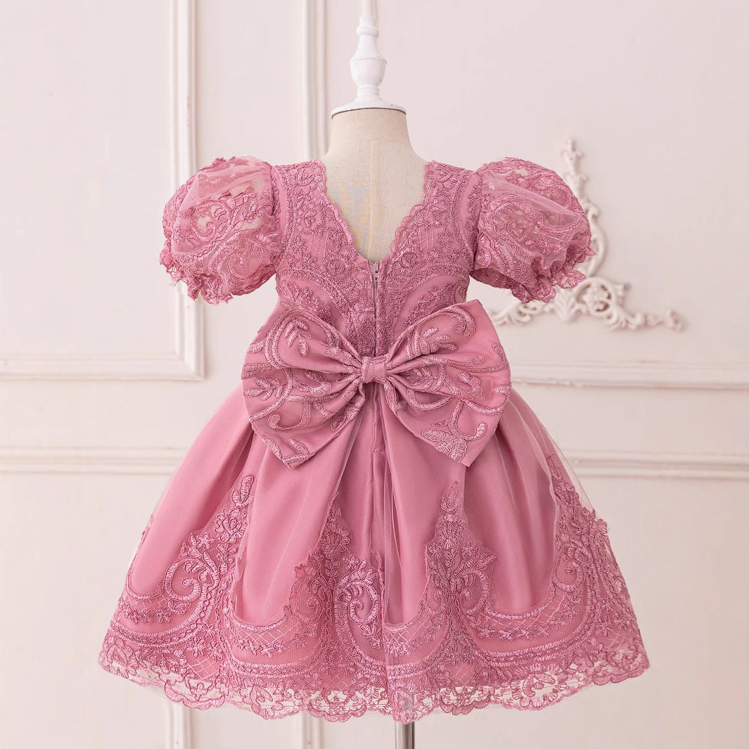 Princess Lace Puff Ball Gown for Girls – Flower Girl & Party Dress