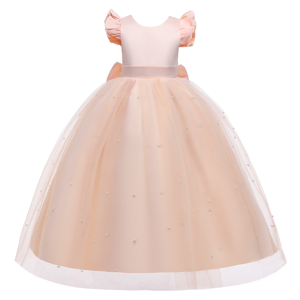 Girls Princess A-Line Maxi Dress with Bow, Sequins & Tulle | Party & Wedding Gown
