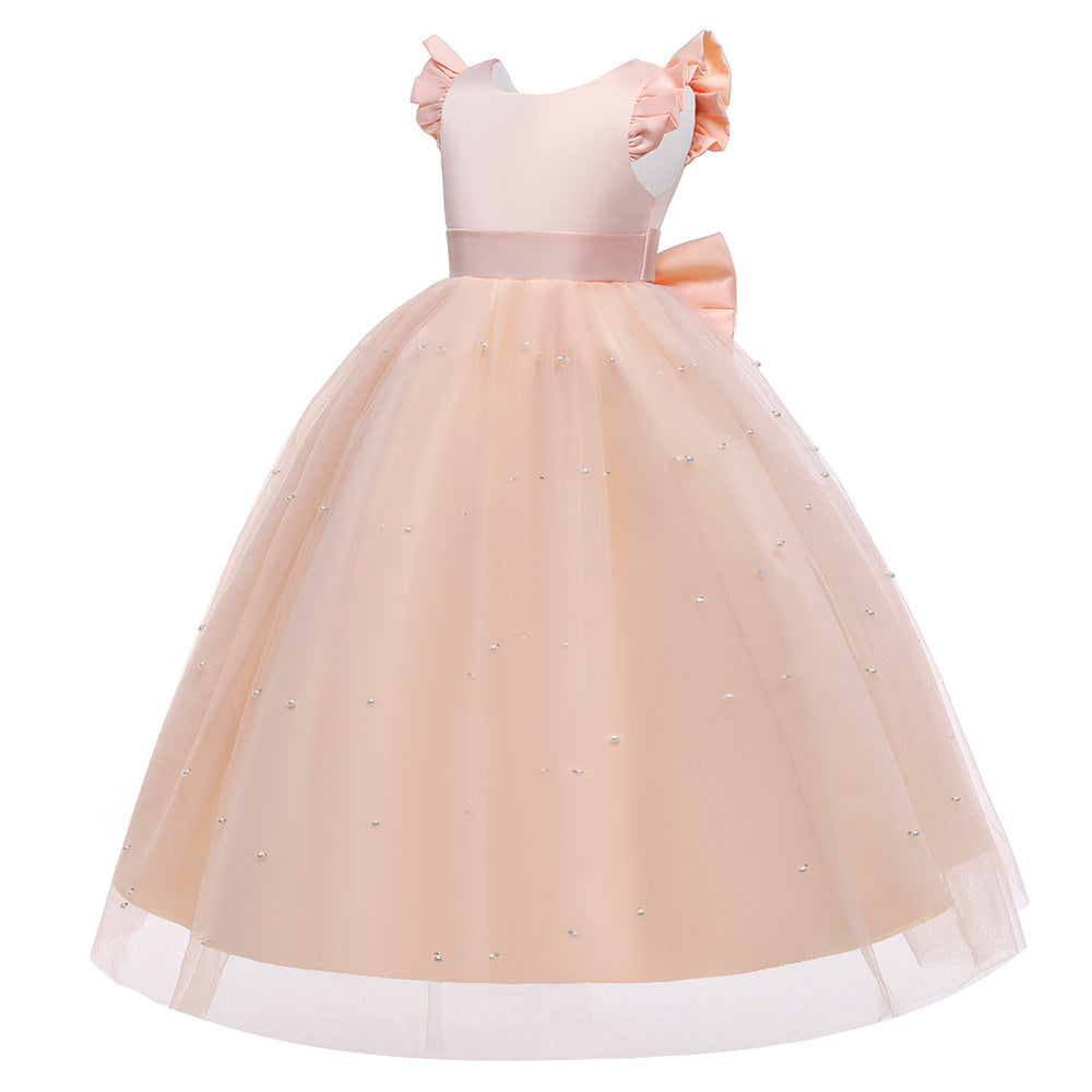 Girls Princess A-Line Maxi Dress with Bow, Sequins & Tulle | Party & Wedding Gown