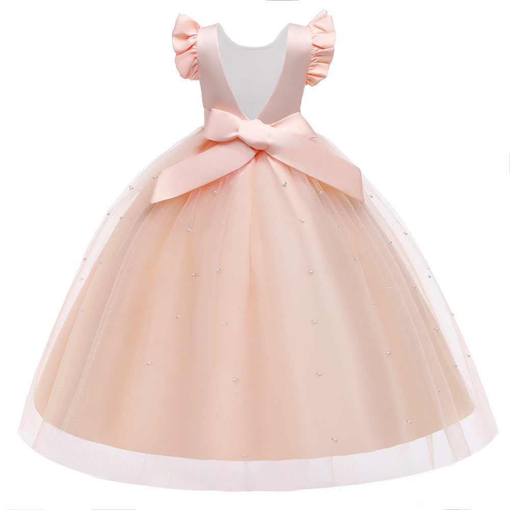 Girls Princess A-Line Maxi Dress with Bow, Sequins & Tulle | Party & Wedding Gown
