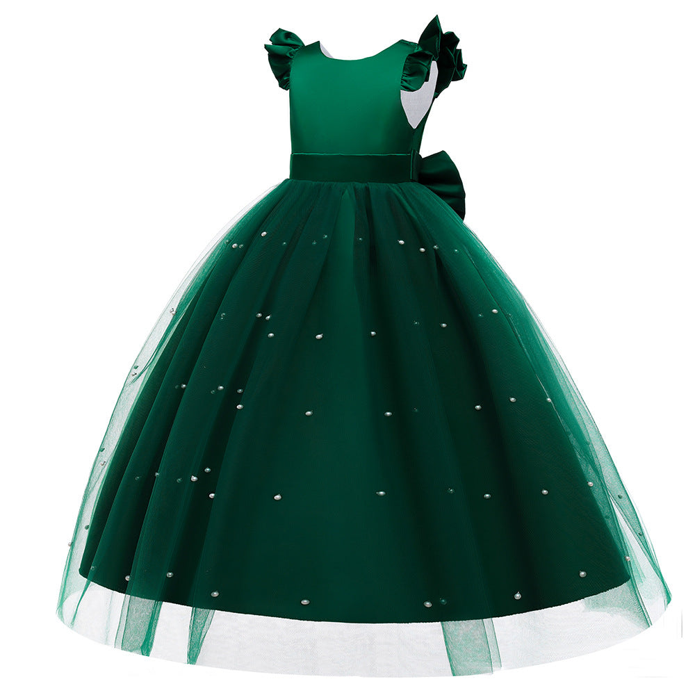 Girls Princess A-Line Maxi Dress with Bow, Sequins & Tulle | Party & Wedding Gown