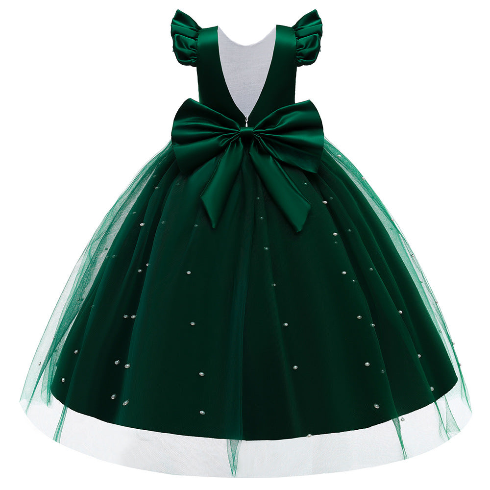 Girls Princess A-Line Maxi Dress with Bow, Sequins & Tulle | Party & Wedding Gown