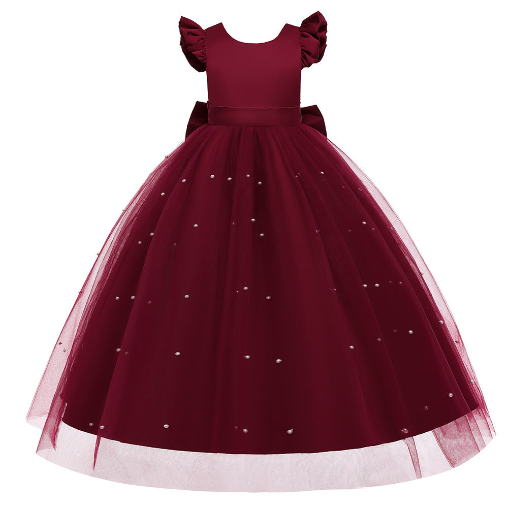 Girls Princess A-Line Maxi Dress with Bow, Sequins & Tulle | Party & Wedding Gown