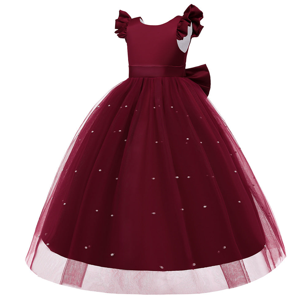 Girls Princess A-Line Maxi Dress with Bow, Sequins & Tulle | Party & Wedding Gown