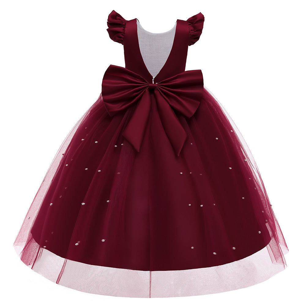 Girls Princess A-Line Maxi Dress with Bow, Sequins & Tulle | Party & Wedding Gown