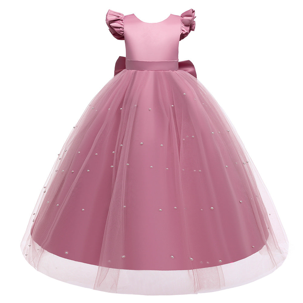 Girls Princess A-Line Maxi Dress with Bow, Sequins & Tulle | Party & Wedding Gown