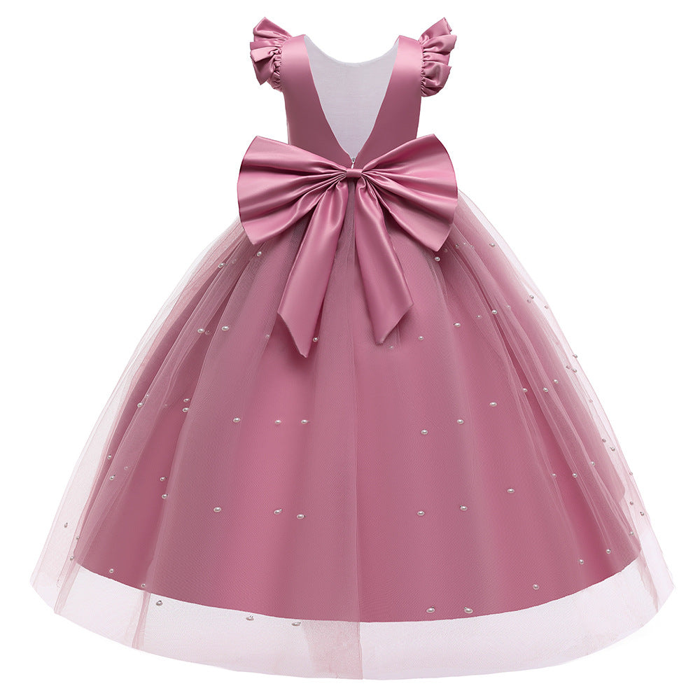 Girls Princess A-Line Maxi Dress with Bow, Sequins & Tulle | Party & Wedding Gown