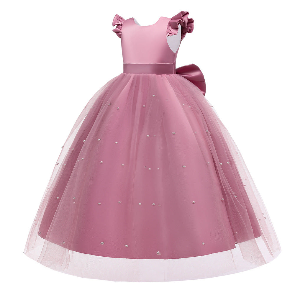 Girls Princess A-Line Maxi Dress with Bow, Sequins & Tulle | Party & Wedding Gown