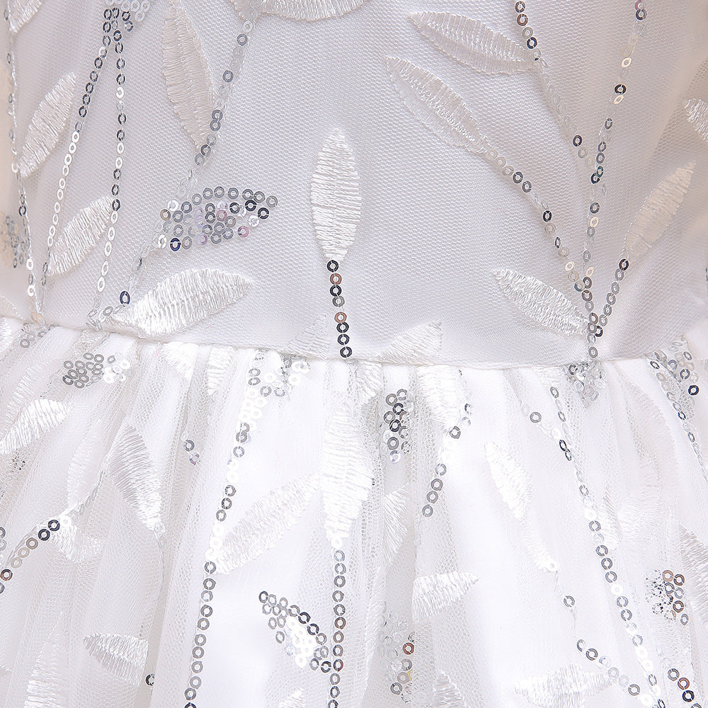 Princess Puffy Sleeve Bow Ball Gown Dress – Tea Length Flower Girl Party Gown